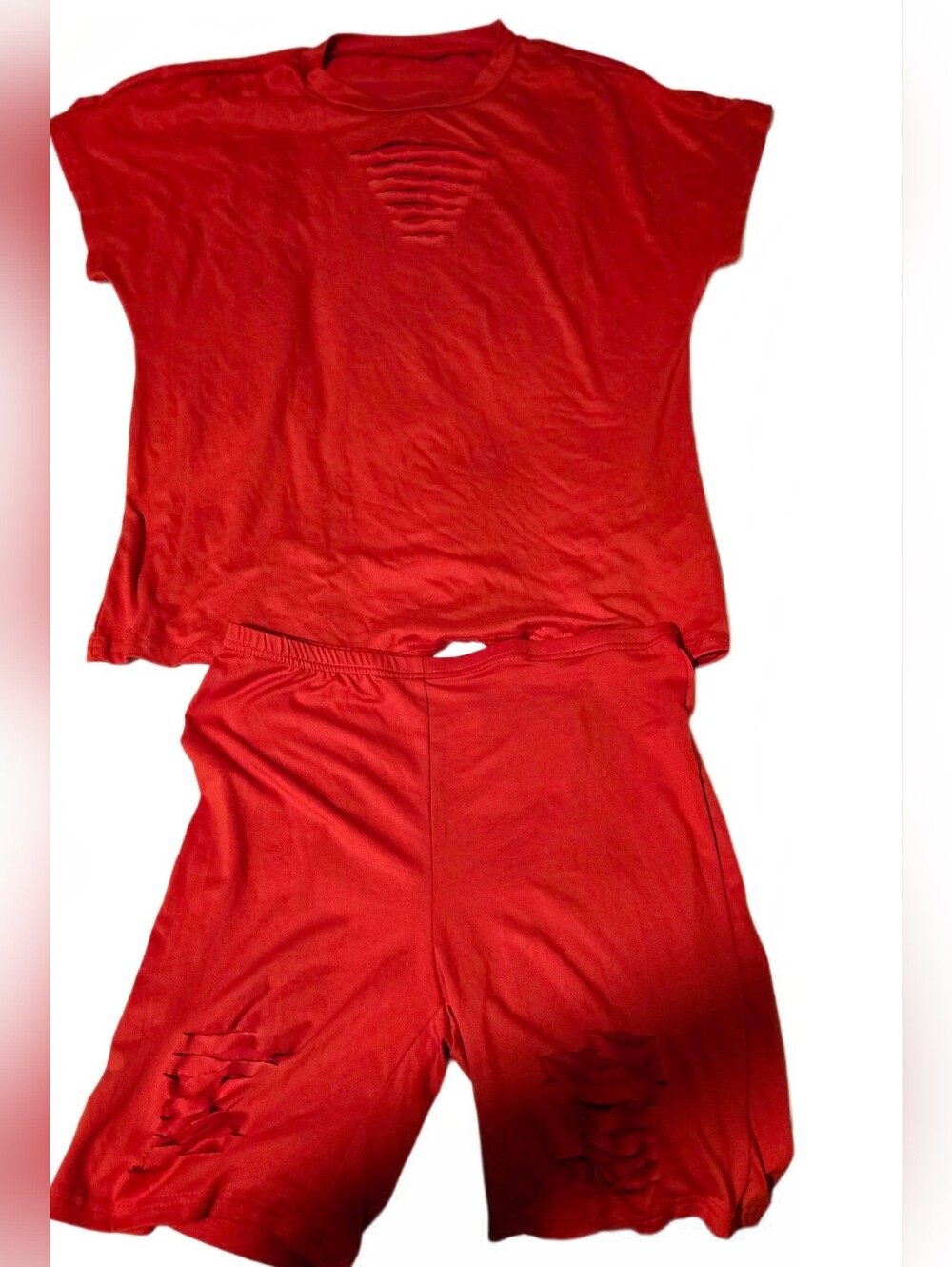 SHEIN Red Distressed Short Set - Picture 2 of 2